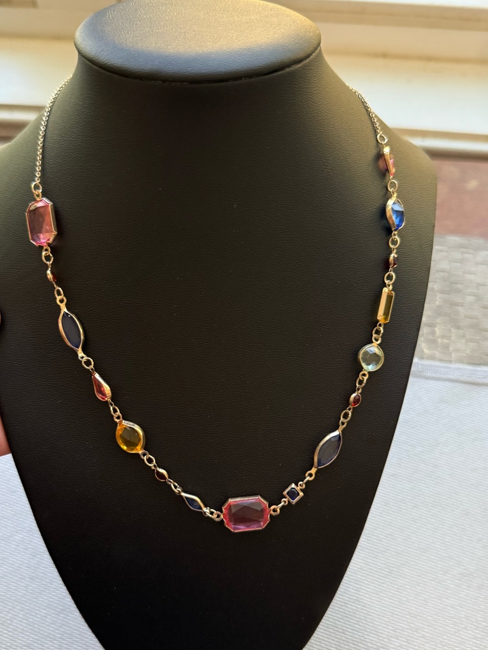 Gold tone Multicolor Gemstone Station Necklace